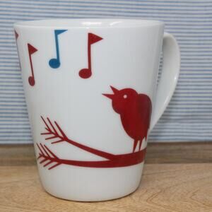 2012 Singing Bird Musical Notes Starbucks Coffee Mug 14oz Red Blue on White